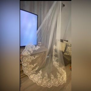 Beaded and Lace Trim Cathedral Veil